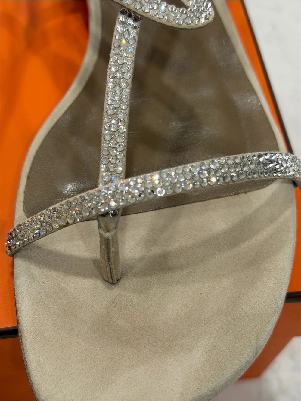 Hermes Crystal-Embellished Beige T-Strap Sandal - Picture 7 of 12